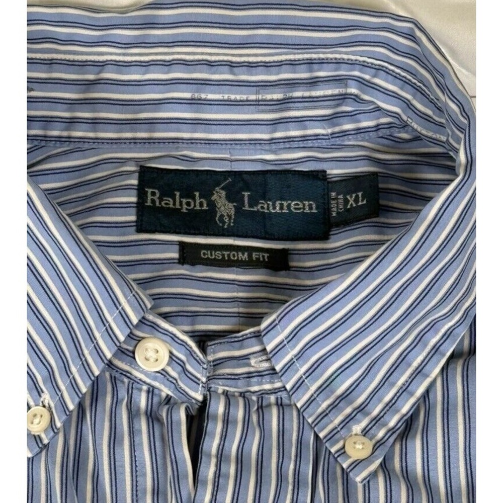 Ralph Lauren Mens Blue‎ Stripe Custom Fit Long Sleeve Button Down Shirt XL